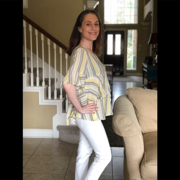 Yellow Striped Ruffle Top - Picture 4 of 7